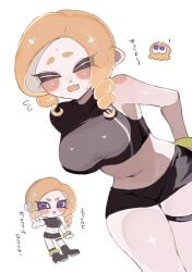 1girls agent_8_(octo_expansion) agent_8_(splatoon) black_skirt blush bracelet breasts chibi closed_eyes closed_eyes curly_hair female large_breasts navel nintendo octoling octoling_girl open_mouth orange_hair purple_eyes skirt smchan_hll solo solo_female solo_focus splatoon splatoon_2 splatoon_2:_octo_expansion sweat tentacle_hair