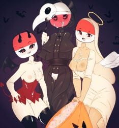 berrysoft black_thighhighs blush breasts costume countryhumans countryhumans_edit cum_on_body cum_on_breasts cumshot dress edit exposed_breasts exposed_pussy flawsystyle heart-shaped_pupils indonesia_(countryhumans) medium_breasts monaco_(countryhumans) nipples poland_(countryhumans) torn_clothes