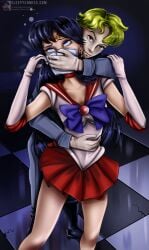1boy 1girls bishoujo_senshi_sailor_moon black_hair chloroform female long_gloves male purple_eyes sailor_mars sailor_senshi_uniform sleepycomics struggling very_long_hair