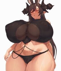 1girls breasts female female_only galleon_(granblue_fantasy) gigantic_breasts granblue_fantasy huge_breasts massive_breasts revealing_clothes solo solo_female sweat wide_hips zer0artzer0