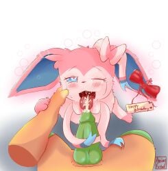 ambiguous_gender anxiousfurball blush bodily_fluids clothing cum cum_in_mouth cum_inside cum_on_face duo eeveelution generation_6_pokemon genital_fluids hi_res legwear looking_at_viewer male male/ambiguous mammal nintendo pink_body pokemon pokemon_(species) ribbons stockings sylveon tears tears_of_pleasure