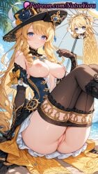 1girls 2025 ai ai_assisted ai_generated anime anime_style bare_shoulders black_gloves black_headwear blonde_hair blue_eyes breasts clothes_pull detached_sleeves dress drill_hair drill_sidelocks flower frills genshin_impact gloves hat hat_flower hentai hi_res high_quality high_resolution highres hoyoverse jewelry large_breasts long_hair looking_at_viewer mihoyo mihoyo_technology_(shanghai)_co._ltd. natsuyoru navia_(genshin_impact) nipples outdoors pantyhose patreon pussy sidelocks sitting smile solo stable_diffusion thighs umbrella vagina voluptuous voluptuous_female