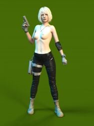 1girls ashley_graham blonde_hair breasts female gun midriff nipples resident_evil_4 resident_evil_4_remake short_hair topless topless_female zeneox