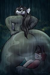 2:3 anthro ass bass_(fish) big_breasts big_butt breasts digital_media_(artwork) dominant dominant_female duo female fish fur hi_res imminent_facesitting looming male male/female mammal marine murid murine nude rat rodent size_difference submissive submissive_male tail teeth tek_(tekandprieda) tekandprieda_(artist) the_rune_tapper thick_thighs