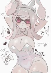 1girls adjusting_clothes bangs blunt_bangs blush breasts bunny_ears bunny_girl bunny_tail bunnysuit cleavage covered_navel detached_collar female heart inkling inkling_girl large_breasts long_hair looking_at_viewer nintendo pink_eyes playboy_bunny pointy_ears simple_background smchan_hll solo solo_female solo_focus splatoon splatoon_3 tentacle_hair thick_thighs thighhighs thighs white_background white_hair white_thighhighs