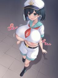 areolae_slip breast_expansion breasts cleavage japanese_text minamitsu_murasa tagu_hblabe text tight_topwear touhou touhou_project underboob
