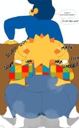 1boy 1girls anilingus assback back_view backboob big-ass blush faceless_male facesit facesitting_female female female_rimming_male genital_fluids huge_ass implied_anilingus implied_oral male male_anilingus oral pompadour rimjob rimming saliva sally_starlet_(welcome_home) squatting sweat wally_darling_(welcome_home) welcome_home_(puppet_show)