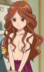 1girls areola areolae bare_shoulders belly_button breasts brown_hair collarbone cute female female_focus female_only in_public inazuma_eleven long_hair nipples nude_filter public raimon_natsumi screencap shoulders tagme topless