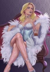 blonde_female blonde_hair blue_eyes blue_eyeshadow blue_lipstick breasts caucasian caucasian_female emma_frost female female_only hellfire_club large_breasts leotard marvel marvel_comics miruki09 white_queen x-men