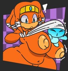 ! big_breasts breasts chao_(sonic) female headband motion_lines naked naked_female orange_areola orange_skin sonic_(series) sonic_the_hedgehog_(series) tagme thick_thighs tikal_the_echidna windreg