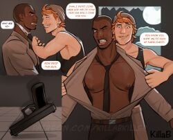 2boys black_body blonde_hair breasts english english_text eyes focus gay gay_domination gay_male hair killabkiller male male/male male_focus male_only muscular muscular_male original original_character police police_uniform text white_body