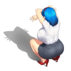 1girls ass ass_in_skirt big_ass big_breasts bird's-eye_view blue_hair breasts busty busty_female cat_shadow_puppet_(meme) crouching crouching_female curvaceous curvy curvy_female curvy_figure erkaz erkazooya female female_focus female_only hairband heels hi_res high-angle_view high_heels high_resolution highres large_breasts light-skinned_female light_skin mature mature_female medium_hair meme meme_reference milf oc oc_only original original_character pose posing reference rina_atherina rina_atherina_(errorkazoo) shadow shadow_puppet sideboob simple_background skirt solo solo_female solo_focus squatting tagme viewed_from_above voluptuous voluptuous_female white_background white_shirt