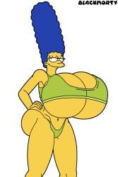 animated big_ass big_breasts big_thighs blackmorty_(artist) blue_hair bouncing_breasts bubble_butt exposed_torso heels marge_simpson smiling the_simpsons workout_clothes yellow_body