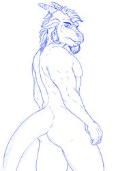 anthro ass beard dragon facial_hair goatee horn looking_at_viewer male male_only masamune muscular otter_grafitsnake scalie sideburns solo