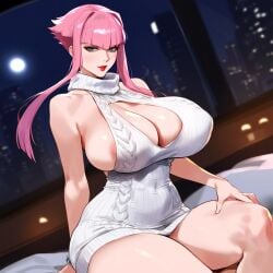 ai_generated big_breasts blue_eyes breasts busty capcom depressu female female_focus french_female hourglass_figure manon_legrand pink_hair street_fighter wide_hips