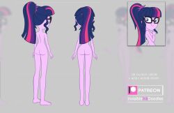 1girls 2020 2020s accurate_art_style ass bare_ass bare_back bare_legs barefoot blue_hair breasts completely_nude completely_nude_female english_text equestria_girls female friendship_is_magic from_behind glasses grey_background hair_ornament hasbro hi_res invisibleink long_hair looking_at_viewer looking_back multicolored_hair multiple_views my_little_pony nude nude_female parted_lips ponytail purple_eyes purple_skin sci-twi simple_background small_breasts smile smiling_at_viewer solo teenage_ass teenage_girl teenager teeth tied_hair toes twilight_sparkle_(mlp) young