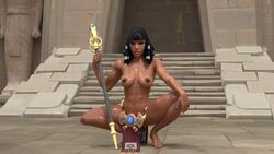 1girls 3d areolae asp_pharah black_hair blizzard_entertainment breasts dark-skinned_female egyptian female female_only looking_at_viewer muscular_female overwatch pharah solo temple_of_anubis_(map) thehounde wet