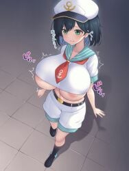 areolae_slip breast_expansion breasts cleavage imminent_expansion japanese_text minamitsu_murasa tagu_hblabe text tight_topwear touhou touhou_project underboob