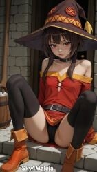 ai_generated female kono_subarashii_sekai_ni_shukufuku_wo! looking_at_viewer megumin panties sexually_suggestive sitting sky4maleja small_breasts spread_legs thong underwear young