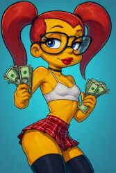 ai_generated barts_crush bra brandine_spuckler cletus_wife money pleated second_cousin sexy skirt stripper the_simpsons
