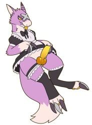 alpha_channel animal_genitalia animal_penis bandai_namco canine_genitalia canine_penis clothed clothing clothing_lift digimon digimon_(species) dipstick_tail dorumon fan_character floppsies genitals hi_res knot legwear maid_uniform male markings penis solo tail tail_markings thigh_highs tongue tongue_out uniform unusual_anatomy unusual_genitalia unusual_penis x-digimon yama_the_dorumon