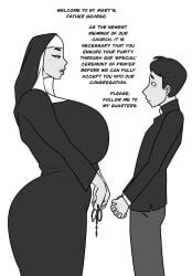 1boy 1boy1girl 1girls big_ass big_breasts breasts dialogue english_text female grayscale greyscale gyatt jopuari large_ass large_breasts larger_female light-skinned_female light-skinned_male light_skin lips male monochrome nun tagme