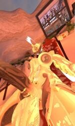 3d beach big_breasts big_dick big_penis futa_only futanari gold_bikini huge_cock intersex octavia_(warframe) octavia_prime_(warframe) thick_thighs vrchat warframe