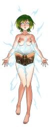 ahe_gao ankyo_(hentai_heroes) barefoot blush book breasts cg collarbone completely_nude electricity female floating floating_book floating_object full_body glowing green_background green_hair hentai_heroes kinkoid knees_together_feet_apart magic medium_breasts nipples no_pupils nude official_art open_book open_mouth parody psychic pussy rei_ayanami short_hair simple_background small_breasts solo sparkle standing telekinesis toes tongue tongue_oute wizard_ankyo_(hentai_heroes)