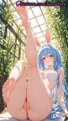1girls 2025 ai_generated animal_ear_fluff animal_ears anus ass asshole bangs barefoot blue_hair blush bottomless bra braid breasts bunny_ears closed_mouth feet female foot_fetish hi_res highres hololive juicy_butt leg_up legs legs_up long_hair looking_at_viewer natsuyoru oshiri patreon pekomama plant pussy rabbit_ears red_eyes sitting soles solo sweat thick_eyebrows thighs toes underwear vagina very_long_hair voluptuous voluptuous_female white_bra