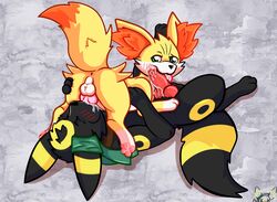 69_position anus arkoh arkoh_umbreon ass cum eeveelution fennekin feral feral_on_feral knot lying male nintendo oral penis pokémon_(species) pokemon pokemon_(species) sex umbreon video_games yaoi