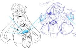 blush blush_lines breasts breasts_out cookie_run cookie_run_kingdom fount_of_knowledge shadow_milk_cookie sweat sweatdrop sweating tied_hands