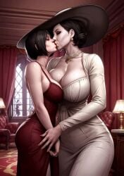 2girls ada_wong ai_generated alcina_dimitrescu animated capcom civitai female hailuoai height_difference kissing mikey-rg97 no_sound resident_evil resident_evil_8:_village shorter_than_30_seconds tagme vampire_girl video yuri