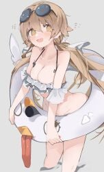 big_breasts blonde_hair blue_archive blush blushing hifumi_(swimsuit)_(blue_archive) long_hair mikozin sunglasses_on_head swimsuit video_game_character