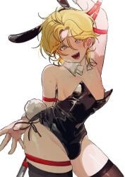 beautiful_boy bishonen blonde_hair blush boy boy_tits breath bunny_boy bunny_ears bunnysuit cute_male dio_brando ear_birthmark femboy femboy_only jojo's_bizarre_adventure looking_at_viewer mole_on_ear nipple_slip phantom_blood pretty_boy young_boy