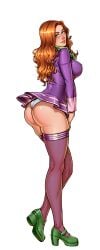 1girls amouranth ass blush breasts female full_body full_bodydaphne_blake green_eyes harem_heroes kinkoid large_breasts lips looking_back nutaku orange_hair panties promotional_art shoes white_background