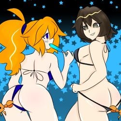 accidental_exposure ass big_ass bikini blue_eyes bubble_butt exposed_ass female happy narurethey rule_63 sole_female wholesome yellow_hair zettaverso
