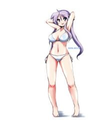 1girls 2016 bikini female hands_behind_head kagami_hiiragi lavender_hair lucky_star mizushima_(p201112) simple_background smiling_at_viewer solo tagme twintails very_long_hair