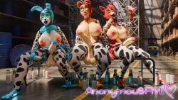 16:9 3d_(artwork) 4k absurd_res animal_print animal_print_thigh_highs animatronic anonymousfm anthro areola balls bear big_balls big_breasts big_penis blush blush_stickers breasts canid canine clothing collar cow_print cow_print_thigh_highs cowbell digital_media_(artwork) erection five_nights_at_freddy's five_nights_at_freddy's_2 fox foxy_(fnaf) freddy_(fnaf) futanari genitals glowing glowing_eyes green_eyes group gynomorph hi_res intersex lagomorph legwear leporid machine mammal nipples open_mouth pattern_clothing pattern_legwear pattern_thigh_highs penis rabbit robot scottgames thigh_highs toy_bonnie_(fnaf) trio widescreen yellow_eyes
