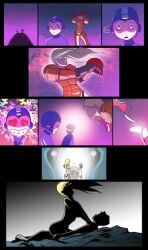 armor dueling_analogs heart_eyes implied_nudity in_love mega_man mega_man_(character) metroid nintendo samus_aran sex shadow shorter_male straddling taller_female undressed