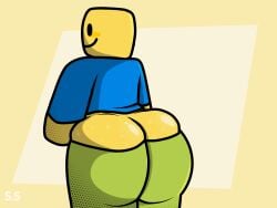 artist_signature ass big_ass big_butt blue_clothing noob noob_(roblox) roblox roblox_avatar robloxian sci-salandre self_upload simple_background smile smiley_face sweat sweating sweaty sweaty_ass sweaty_butt tagme