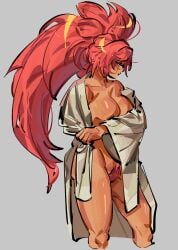 1girls baiken big_breasts breasts color covered_nipples female female_pubic_hair functionally_nude grey_background guilty_gear guilty_gear_strive happy_trail lighting long_hair looking_away missing_arm open_clothes open_robe pdvlllmmmnd pink_hair pubic_hair robe robe_only scar scar_across_eye scar_on_face sideass standing thick_thighs tied_hair very_long_hair