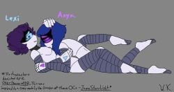 aged_up anya_(md_my_immortal) barefoot blue_hair blush blush breasts closed_eyes digital_drawing_(artwork) fan_character fluffy_hair full_body glitch_productions glowing_blush glowing_eyes hairclip hand_on_arm hand_on_head legal_age legs lesbian_sex lexi_(md_my_immortal) md_my_immortal murder_drones name_tag not_ai_generated nsfw nude nude_female purple_hair robot robot_girl robot_humanoid side_view smile sucking_nipple wholesome wholesome_sex witherking worker_drone yuri