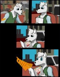 anthro canid canine canis clothing comic duo hi_res hidden humor inhumaninterest male male/male mammal menu reading restaurant sitting sound_effects surprised_expression sweater sweater_vest topwear vest wolf