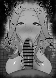 1boy 1girls :>= big_penis black_and_white blush censored detailed_background drooling eyelashes fellatio female fishnets heart human ibuki_wakatsuki indoor inside kurotama long_hair looking_at_viewer male male_pov oral oral_sex penis room saliva shiny shiny_skin sketch sound_effects squatting sweat text tongue_out vein veins veiny veiny_penis witch_watch