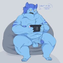 aged_up blue_skin bluudud_(forsaken) braces cub foreskin forsaken_(roblox) freckles furry overweight overweight_male penis solo_male sweat sweaty uncircumcised veiny_penis