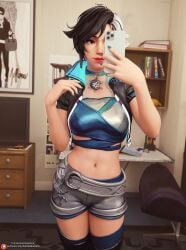 3d 3d_(artwork) belly darkbahamuth luna_snow_(marvel_rivals) marvel marvel_rivals midriff pinup selfie sfw tummy