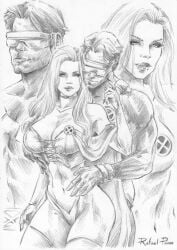 black_and_white breasts cyclops_(x-men) emma_frost large_breasts lingerie marvel marvel_comics panties rafael_paiva scott_summers thick_thighs white_queen x-men