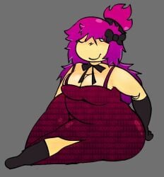 2025 2d binary_code bow bun chubby chubby_female digital_drawing_(artwork) dress fancy_clothing gray_background jane_doe_(roblox) pale_skin pink_hair roblox roblox_myth seductive_look wackyfolly white_eyes