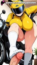 1boy 1girls 2025 ai_assisted ai_generated animal_ear_headwear animal_ears anime artist_name bicycle big_penis black_gloves blonde_hair car cat_ear_helmet cat_ears celty_sturluson clothed_female cock dick durarara!! erection feet female female_focus foot_fetish foot_on_penis gloves ground_vehicle headphones helmet hi_res high_quality high_resolution highres kneehighs long_hair male motor_vehicle motorcycle motorcycle_helmet navel patreon patreon_username penis precum shiny skypassion socks solo_focus stable_diffusion straight uncensored veins visor watermark white_legwear white_socks yellow_bodysuit yellow_helmet yellow_shirt