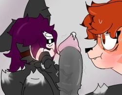 2boys embarrassed erection fox furry gay glasses if_it's_too_much_you_don't_(meme) male mask meme purple_hair skunk veiny_penis